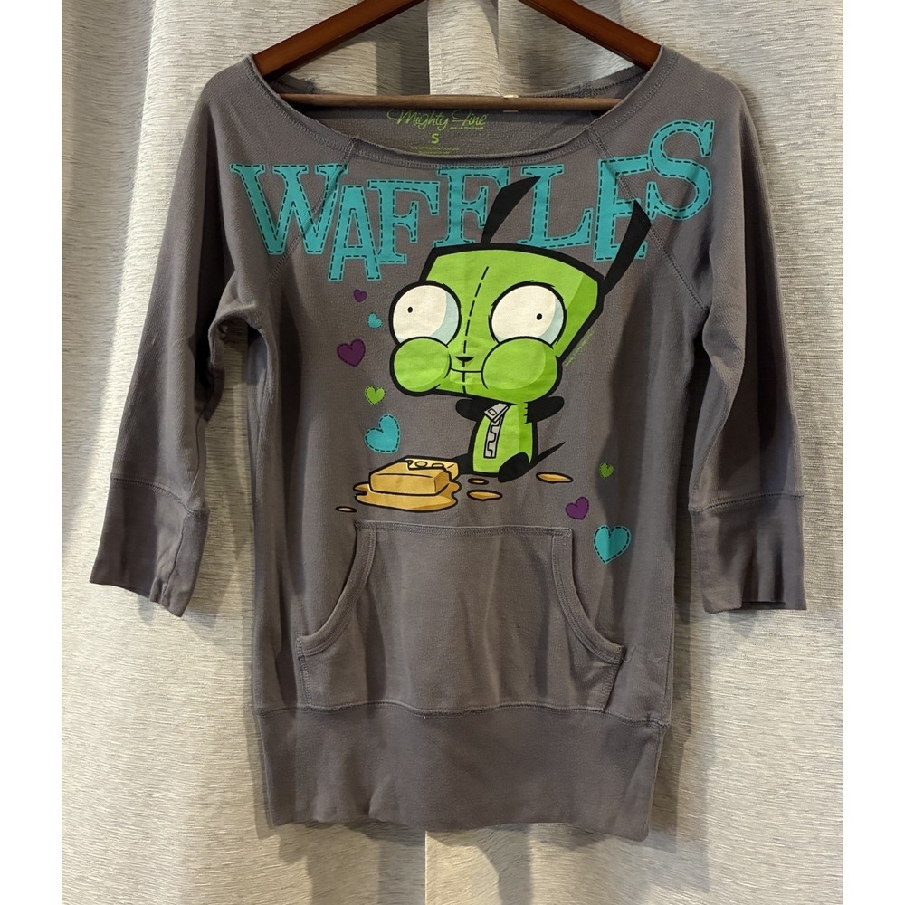 VTG 2007 Invader Zim Long Sleeve Shirt Mighty Fine Y2K Mall Hot Topic Waffles S